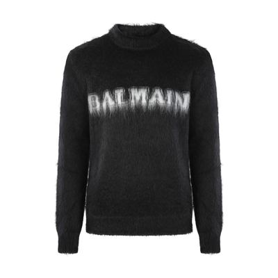 Shop Balmain Black Mohair Blend Sweater