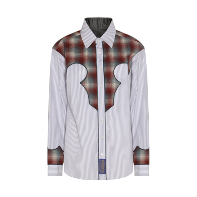 Shop Maison Margiela Grey And Brown Cotton Check Stripe Shirt In Grey/brown