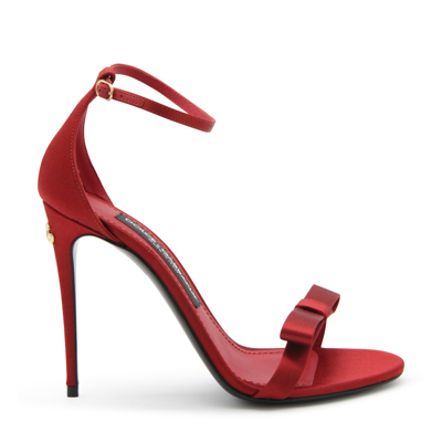 Shop Dolce & Gabbana Red Satin Bow Sandals