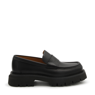 Shop Ferragamo Black Leather Loafers In Nero/new Biscotto