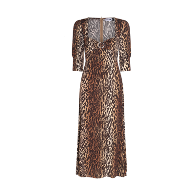 Shop Rixo London Dark Brown Viscose Dress In Bohemia Leopard