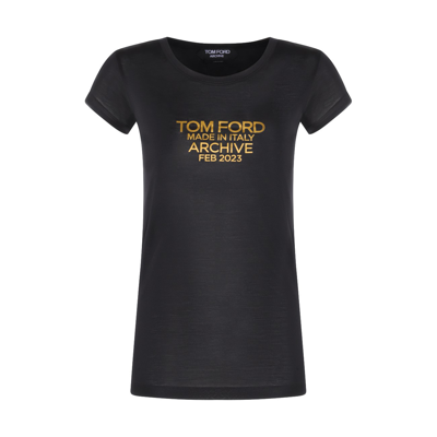 Shop Tom Ford Black And Gold Silk T-shirt In Black/gold