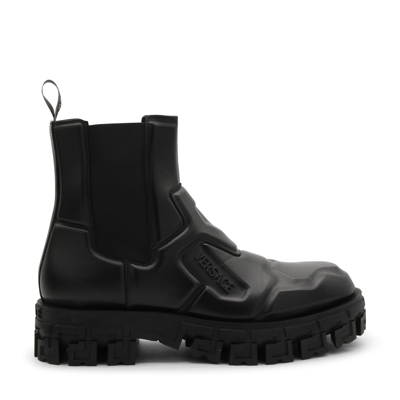 Shop Versace Black Leather Chelsea Boots