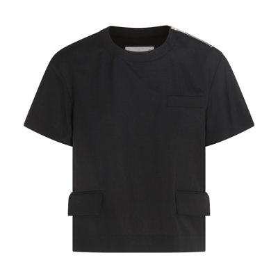 Shop Sacai Black Wool Blend T-shirt