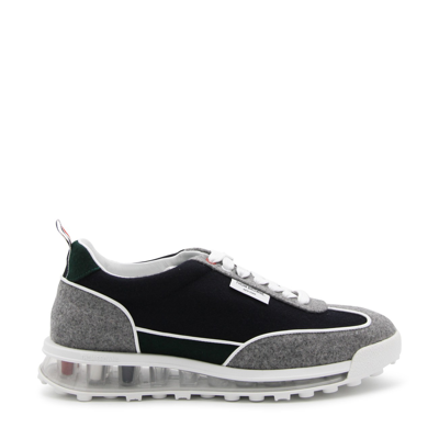 Shop Thom Browne Navy Grey Wool Tech Runner Low Top Sneakers