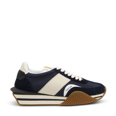 Shop Tom Ford Blue Leather Blend Sneakers