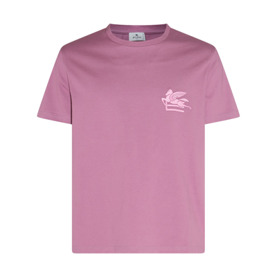 Shop Etro Pink Cotton Pegaso Logo T-shirt