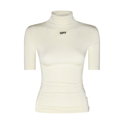 Shop Off-white White And Black Viscose Blend Top In White Black