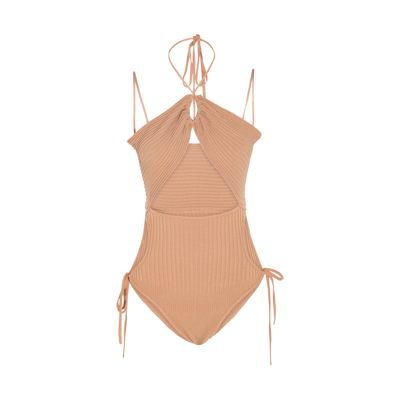 Shop Andreädamo Nude Viscose Stretch Bodysuit