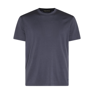 Shop Tom Ford Navy Cotton Blend T-shirt