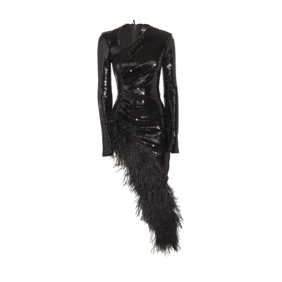 Shop David Koma Black Sequin Midi Dress