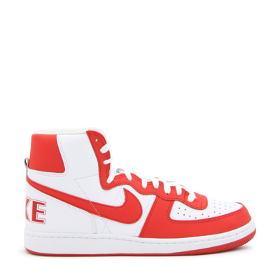 Shop Comme Des Garcons Homme Plus X Nike White And Red Leather Sneakers