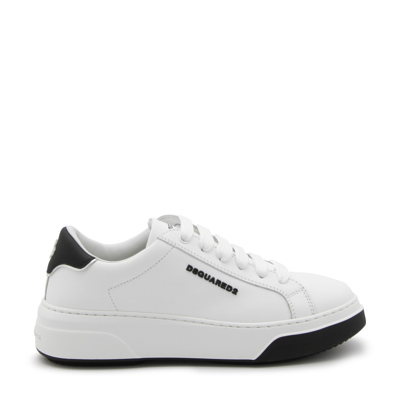 Shop Dsquared2 White And Black Leather Sneakers In Bianco/nero