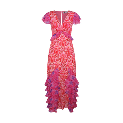 Shop Rixo London Woodblock Pink Mix Silk Thanvi Dress
