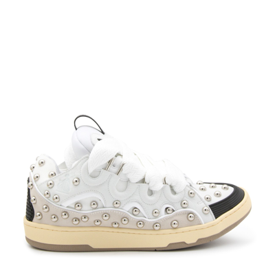 Shop Lanvin White Leather Curb Sneakers