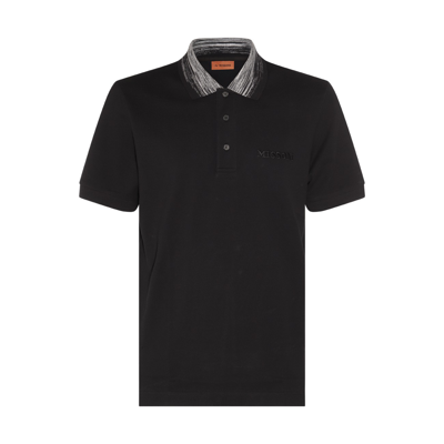 Shop Missoni Black Cotton Slub Collar Polo Shirt