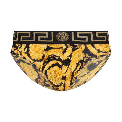 Shop Versace Black And Yellow Cotton Briefs In Gold-black