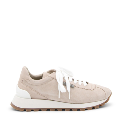 Shop Brunello Cucinelli Light Pink Suede Monili Sneakers In Rose Poundre