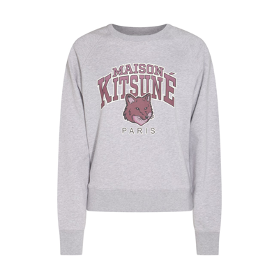 Shop Maison Kitsuné Light Grey Cotton College Fox Sweatshirt