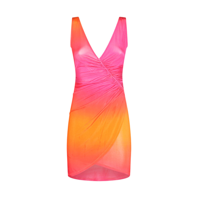 Shop Louisa Ballou Multicolour Viscose Stretch Dress In Hot Pink