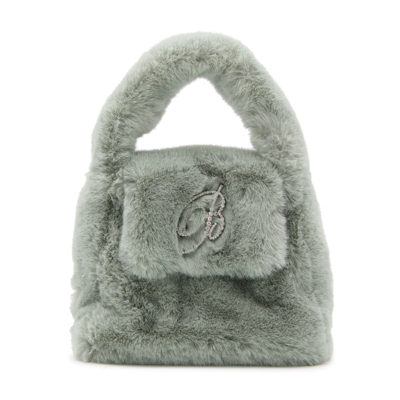 Shop Blumarine Light Green Eco Fur Top Handle Bag