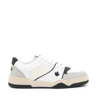 Shop Dsquared2 White And Grey Canvas And Leather Sneakers