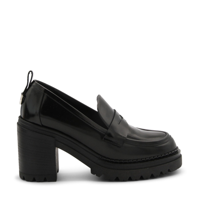 Shop Sergio Rossi Black Leather Heel Loafers In Nero