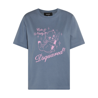 Shop Dsquared2 Blue And Pink Cotton T-shirt In Light Blue