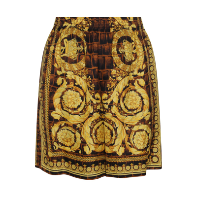 Shop Versace Baroque Silk Shorts In Barocco