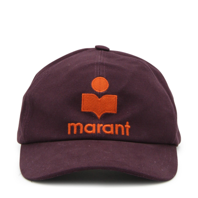 Shop Marant Dark Plum And Orange Cotton Baseball Cap