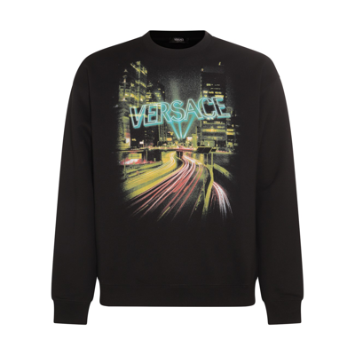 Shop Versace Black Cotton Printed Sweatshirt In Nero