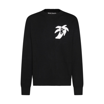 Shop Palm Angels Black Wool Cashmere And Viscose Blend Hunter Intarsia Logo Jumper
