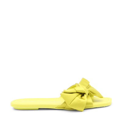 Shop Stuart Weitzman Yellow Leather Loveknot Flat Sandals In Ochre