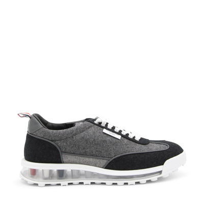 Shop Thom Browne Grey Wool Tech Runner Sneakers In Med Grey