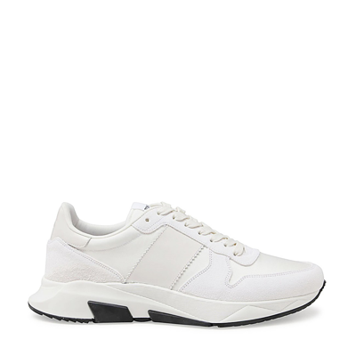 Shop Tom Ford White Leather And Canvas Jagga Runner Sneakers