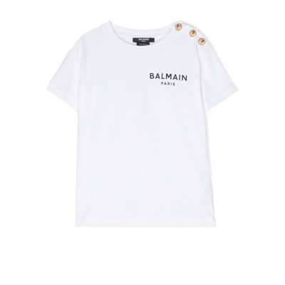 Shop Balmain White And Gold Cotton Logo T-shirt In White/gold
