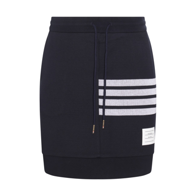 Shop Thom Browne Navy Blue And White Cotton Skirt