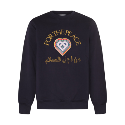 Shop Casablanca Deep Blue Cotton Sweatshirt In For The Peace Gold
