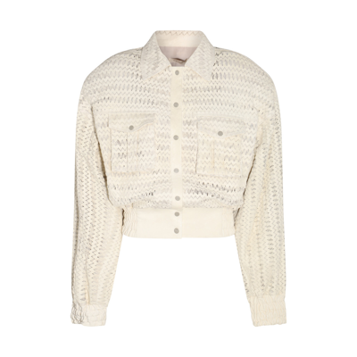 Shop The Mannei White Leather Nice Bomber Jacket