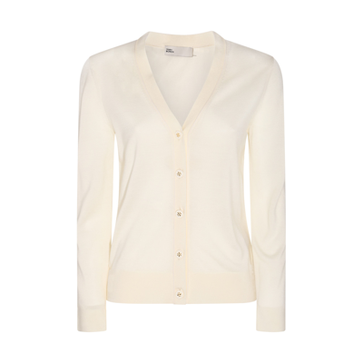 Shop Tory Burch New Ivory Wool And Silk Blend Cardigan