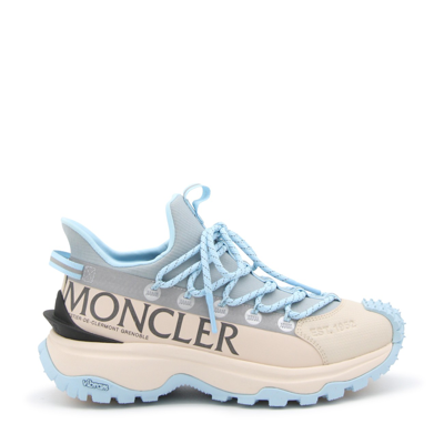 Shop Moncler Light Blue And White Canvas Trailgrip Sneakers