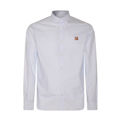 Shop Maison Kitsuné Light Blue Cotton Fox Head Shirt