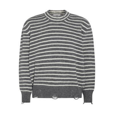 Shop Ami Alexandre Mattiussi Grey And White Wool Stripe Sweater In Grey-white