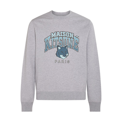 Shop Maison Kitsuné Light Grey Cotton Campus Fox Sweatshirt