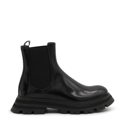 Shop Alexander Mcqueen Black Leather Beatles Boots In Black/black