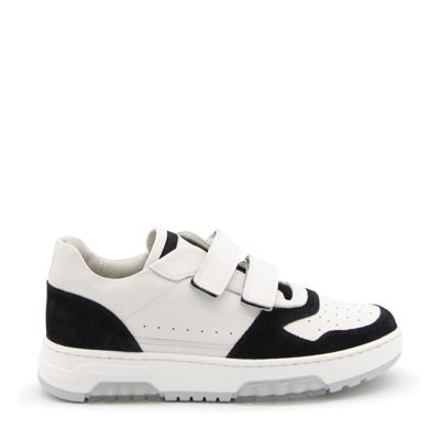 Shop Brunello Cucinelli Off White And Deep Blue Leather Sneakers In Off White/profondo