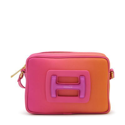 Shop Hogan Pink And Orange Canvas Shoulder Bag In Fuchsia Orange