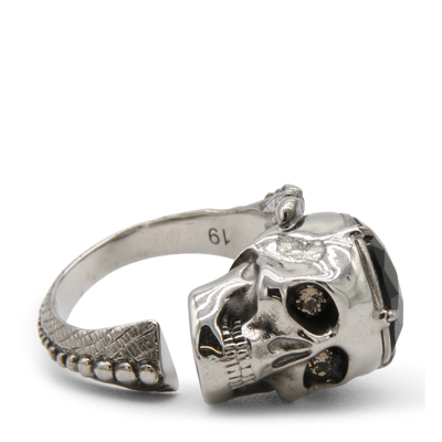 Shop Alexander Mcqueen Crystal-embellished Skull Ring In Silver