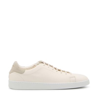 Shop Kiton White Leather Sneakers In Bianco