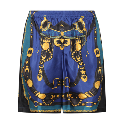 Shop Versace Multicolour Silk Medusa Shorts
